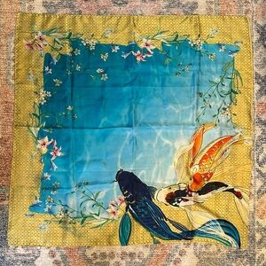 Johnny Was Yellow Koi Pond Silk Scarf